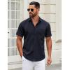 COOFANDY Mens Short Sleeve Casual Button Down Shirts Summer Untucked Dress Shirts with Pocket(Navy Blue)