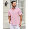 COOFANDY Mens Short Sleeve Casual Button Down Shirts Summer Untucked Dress Shirts with Pocket(Pink)