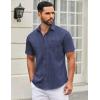 COOFANDY Mens Short Sleeve Casual Button Down Shirts Summer Untucked Dress Shirts with Pocket(White Dot-navy Blue)
