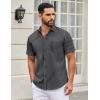 COOFANDY Mens Short Sleeve Casual Button Down Shirts Summer Untucked Dress Shirts with Pocket(White Stripe-black)