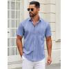 COOFANDY Mens Short Sleeve Casual Button Down Shirts Summer Untucked Dress Shirts with Pocket(White Stripe-blue)