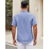 COOFANDY Mens Short Sleeve Casual Button Down Shirts Summer Untucked Dress Shirts with Pocket(White Stripe-blue)