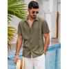 COOFANDY Mens Short Sleeve Cuban Guayabera Shirt Casual Summer Beach Button Down Shirts(Army Green)