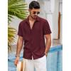 COOFANDY Mens Short Sleeve Cuban Guayabera Shirt Casual Summer Beach Button Down Shirts(A-wine Red)