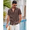 COOFANDY Mens Short Sleeve Cuban Guayabera Shirt Casual Summer Beach Button Down Shirts(Brown)