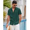 COOFANDY Mens Short Sleeve Cuban Guayabera Shirt Casual Summer Beach Button Down Shirts(Dark Green)