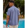 COOFANDY Mens Short Sleeve Cuban Guayabera Shirt Casual Summer Beach Button Down Shirts(Grey Blue)