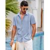 COOFANDY Mens Short Sleeve Cuban Guayabera Shirt Casual Summer Beach Button Down Shirts(Light Blue)