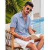 COOFANDY Mens Short Sleeve Cuban Guayabera Shirt Casual Summer Beach Button Down Shirts(Light Blue)