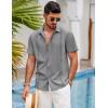 COOFANDY Mens Short Sleeve Cuban Guayabera Shirt Casual Summer Beach Button Down Shirts(Light Grey)