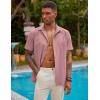 COOFANDY Mens Short Sleeve Cuban Guayabera Shirt Casual Summer Beach Button Down Shirts(Light Pink)