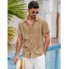 COOFANDY Mens Short Sleeve Cuban Guayabera Shirt Casual Summer Beach Button Down Shirts(Light Tan)