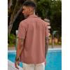 COOFANDY Mens Short Sleeve Cuban Guayabera Shirt Casual Summer Beach Button Down Shirts(Pink)