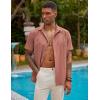 COOFANDY Mens Short Sleeve Cuban Guayabera Shirt Casual Summer Beach Button Down Shirts(Pink)