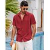 COOFANDY Mens Short Sleeve Cuban Guayabera Shirt Casual Summer Beach Button Down Shirts(Red)