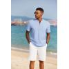 COOFANDY Men’s Short Sleeve Henley Shirts Casual Collarless Shirt Band Collar Henley Summer Beach Henley T-Shirt(Light Blue)