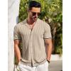 COOFANDY Men’s Short Sleeve Knit Shirt Casual Button Down Shirt Vintage Striped Knitted Golf Beach Tops(Apricot)
