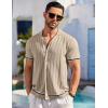 COOFANDY Men’s Short Sleeve Knit Shirt Casual Button Down Shirt Vintage Striped Knitted Golf Beach Tops(Apricot)