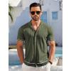 COOFANDY Men’s Short Sleeve Knit Shirt Casual Button Down Shirt Vintage Striped Knitted Golf Beach Tops(Army Green)