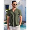 COOFANDY Men’s Short Sleeve Knit Shirt Casual Button Down Shirt Vintage Striped Knitted Golf Beach Tops(Army Green)