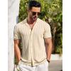 COOFANDY Men’s Short Sleeve Knit Shirt Casual Button Down Shirt Vintage Striped Knitted Golf Beach Tops(Beige)