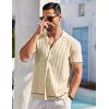 COOFANDY Men’s Short Sleeve Knit Shirt Casual Button Down Shirt Vintage Striped Knitted Golf Beach Tops(Beige)