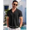 COOFANDY Men’s Short Sleeve Knit Shirt Casual Button Down Shirt Vintage Striped Knitted Golf Beach Tops(Black)