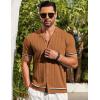 COOFANDY Men’s Short Sleeve Knit Shirt Casual Button Down Shirt Vintage Striped Knitted Golf Beach Tops(Brown)