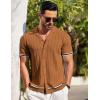 COOFANDY Men’s Short Sleeve Knit Shirt Casual Button Down Shirt Vintage Striped Knitted Golf Beach Tops(Brown)