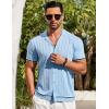COOFANDY Men’s Short Sleeve Knit Shirt Casual Button Down Shirt Vintage Striped Knitted Golf Beach Tops(Clear Blue)