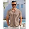 COOFANDY Men’s Short Sleeve Knit Shirt Casual Button Down Shirt Vintage Striped Knitted Golf Beach Tops(Dark Beige)