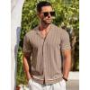 COOFANDY Men’s Short Sleeve Knit Shirt Casual Button Down Shirt Vintage Striped Knitted Golf Beach Tops(Dark Beige)