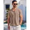 COOFANDY Men’s Short Sleeve Knit Shirt Casual Button Down Shirt Vintage Striped Knitted Golf Beach Tops(Dark Beige)