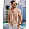 COOFANDY Men’s Short Sleeve Knit Shirt Casual Button Down Shirt Vintage Striped Knitted Golf Beach Tops(Khaki)
