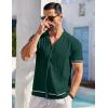 COOFANDY Men’s Short Sleeve Knit Shirt Casual Button Down Shirt Vintage Striped Knitted Golf Beach Tops(Lake Green)