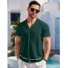 COOFANDY Men’s Short Sleeve Knit Shirt Casual Button Down Shirt Vintage Striped Knitted Golf Beach Tops(Lake Green)
