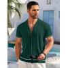 COOFANDY Men’s Short Sleeve Knit Shirt Casual Button Down Shirt Vintage Striped Knitted Golf Beach Tops(Lake Green)