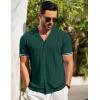 COOFANDY Men’s Short Sleeve Knit Shirt Casual Button Down Shirt Vintage Striped Knitted Golf Beach Tops(Lake Green)