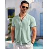 COOFANDY Men’s Short Sleeve Knit Shirt Casual Button Down Shirt Vintage Striped Knitted Golf Beach Tops(Light Green)