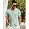 COOFANDY Men’s Short Sleeve Knit Shirt Casual Button Down Shirt Vintage Striped Knitted Golf Beach Tops(Light Green)