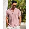 COOFANDY Men’s Short Sleeve Knit Shirt Casual Button Down Shirt Vintage Striped Knitted Golf Beach Tops(Light Pink)