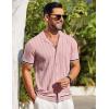 COOFANDY Men’s Short Sleeve Knit Shirt Casual Button Down Shirt Vintage Striped Knitted Golf Beach Tops(Light Pink)