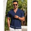 COOFANDY Men’s Short Sleeve Knit Shirt Casual Button Down Shirt Vintage Striped Knitted Golf Beach Tops(Navy Blue)