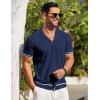 COOFANDY Men’s Short Sleeve Knit Shirt Casual Button Down Shirt Vintage Striped Knitted Golf Beach Tops(Navy Blue)