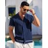 COOFANDY Men’s Short Sleeve Knit Shirt Casual Button Down Shirt Vintage Striped Knitted Golf Beach Tops(Navy Blue)