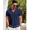 COOFANDY Men’s Short Sleeve Knit Shirt Casual Button Down Shirt Vintage Striped Knitted Golf Beach Tops(Navy Blue)