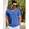 COOFANDY Men’s Short Sleeve Knit Shirt Casual Button Down Shirt Vintage Striped Knitted Golf Beach Tops(Royal Blue)