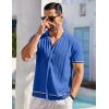 COOFANDY Men’s Short Sleeve Knit Shirt Casual Button Down Shirt Vintage Striped Knitted Golf Beach Tops(Royal Blue)