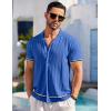 COOFANDY Men’s Short Sleeve Knit Shirt Casual Button Down Shirt Vintage Striped Knitted Golf Beach Tops(Royal Blue)