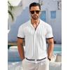 COOFANDY Men’s Short Sleeve Knit Shirt Casual Button Down Shirt Vintage Striped Knitted Golf Beach Tops(White)